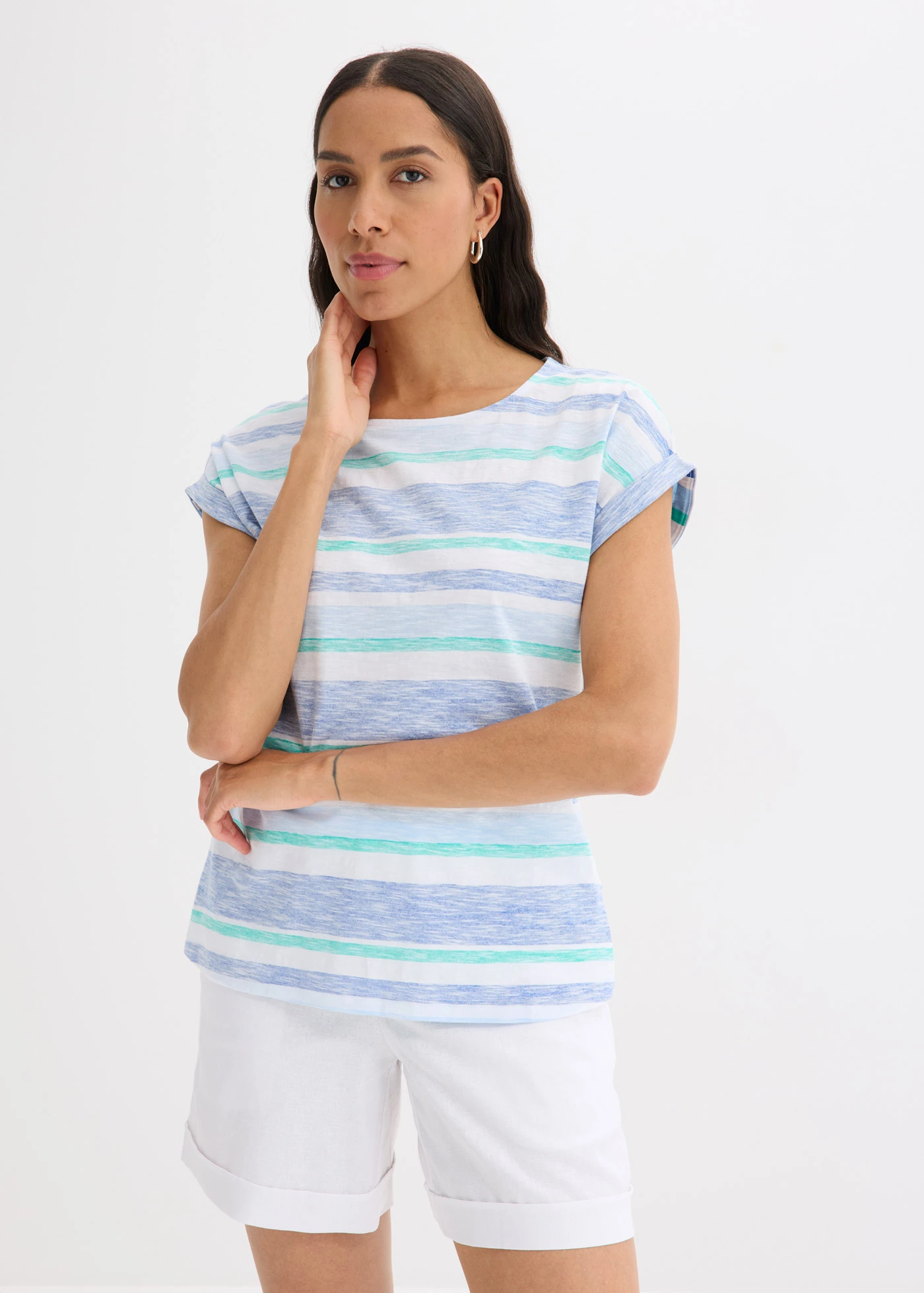 T-shirt 100% coton • bleu arctique-bleu clair-blanc rayé • Boutique bonprix