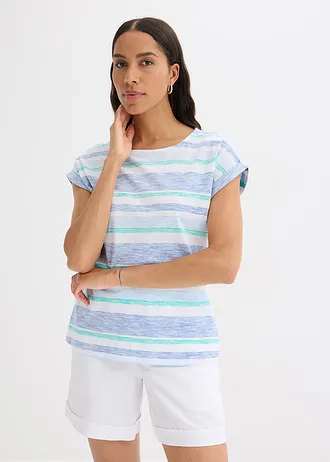 T-shirt 100% coton • bleu arctique-bleu clair-blanc rayé • Boutique bonprix