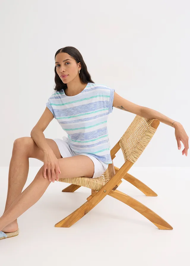 Tricou din bumbac organic 100% • albastru arctic-bleu-alb cu dungi • magazin bonprix