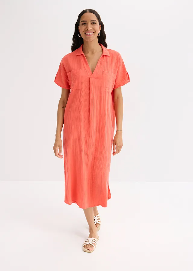 Robe caftan en gaze de coton douce, Couleur: saumon clair