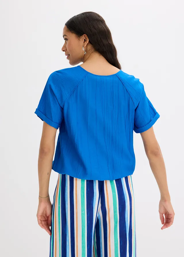 Blouse met korte mouwen van zachte viscose, Kleur: arctisch blauw
