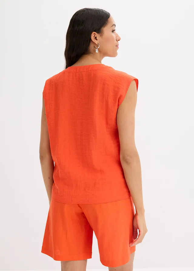 Chemisier sans manches en viscose mélangée, Couleur: rouge coquelicot