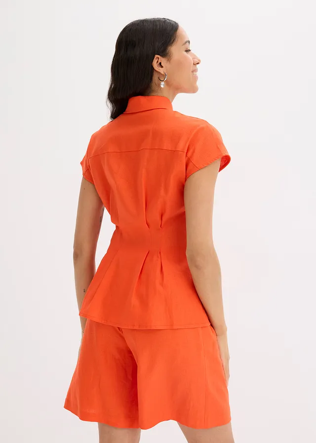 Blouse met korte mouwen in een luchtige viscosemix, Kleur: klaproosrood