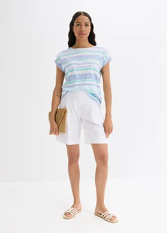 Short in een lichte linnenmix, Kleur: wit