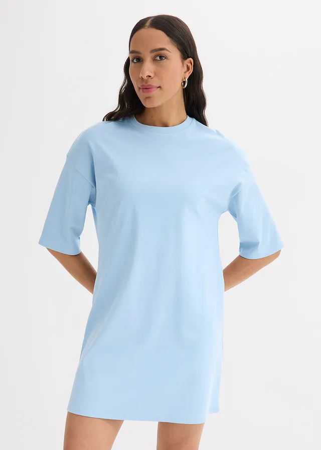 Sukienka T-shirtowa oversize z grubej bawełny organicznej, kolor: jasnoniebieski