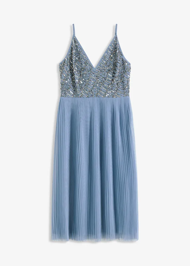 Rochie midi cu fustă plisată și broderie cu paiete