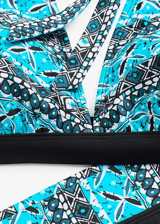 Halter bikini (2-dlg. set) met gerecycled polyamide • zwart-turkoois gedessineerd • bonprix online shop
