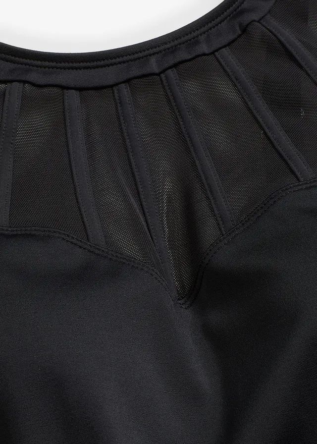 Costum de baie tip rochiță cu efect shape mediu, cu plasă transparentă • negru • magazin bonprix