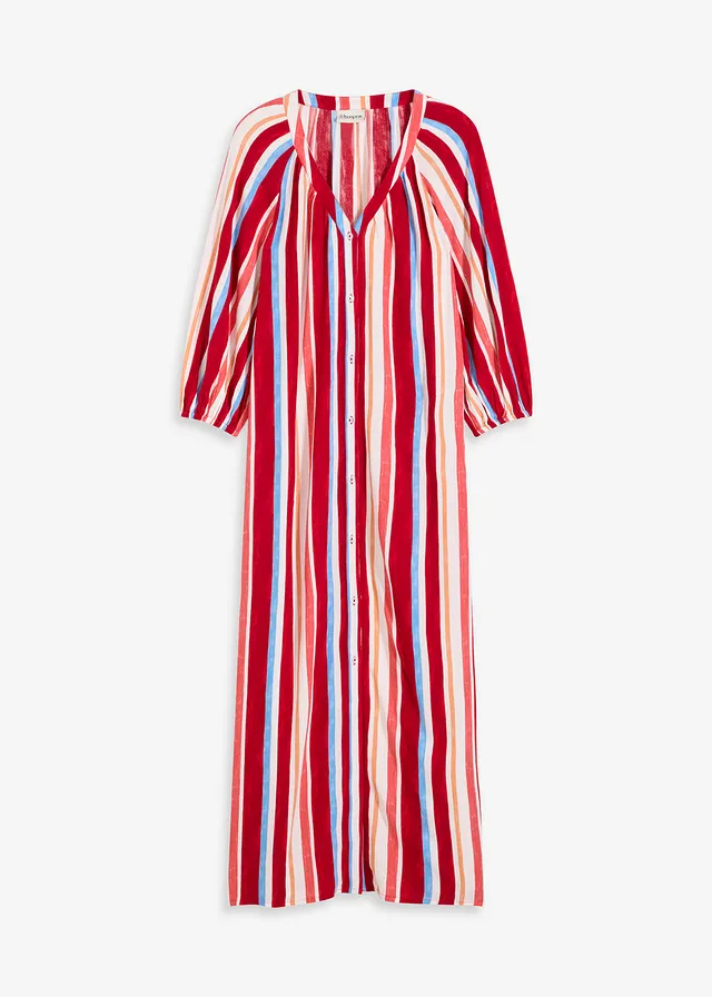 Gestreepte kaftan jurk van gestructureerde viscose