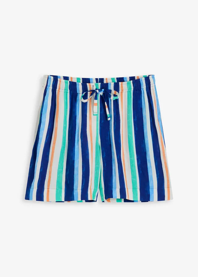 Short à taille élastiquée en viscose, Couleur: bleu arctique/bleu clair/blanc rayé