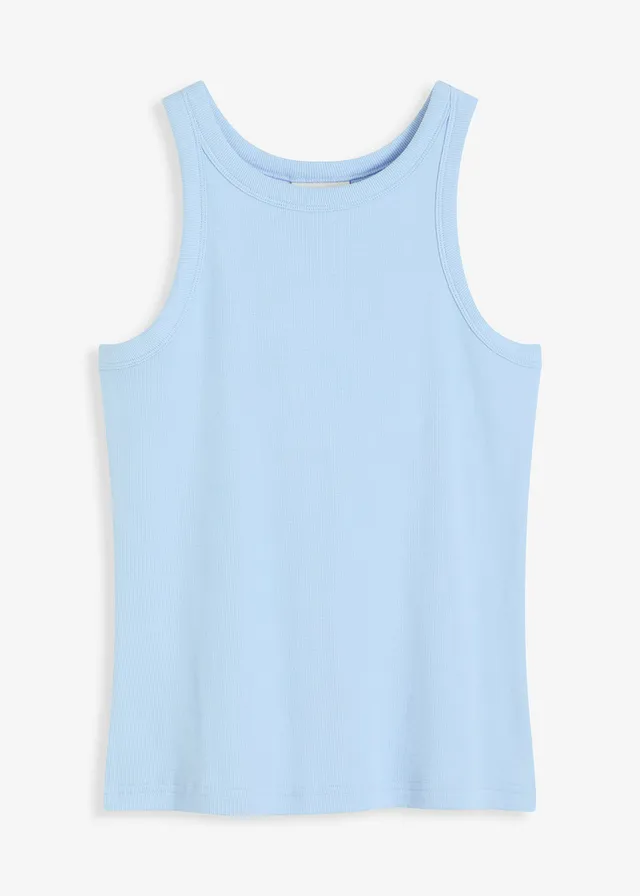 Geribde tanktop • lichtblauw • bonprix online shop