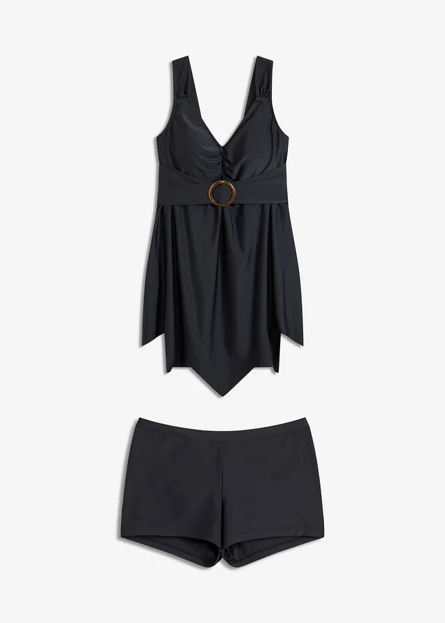 Lange tankini met brede schouderbandjes (2-dlg. set), Kleur: zwart