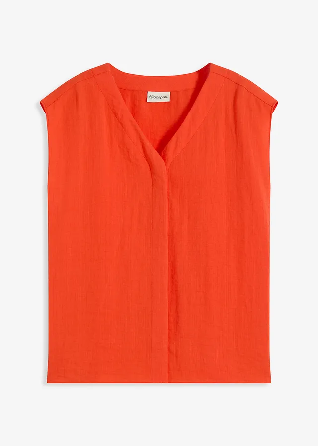 Chemisier sans manches en viscose mélangée, Couleur: rouge coquelicot