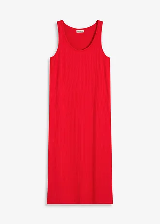 Robe midi en maille douce et côtelée, Couleur: rouge profond
