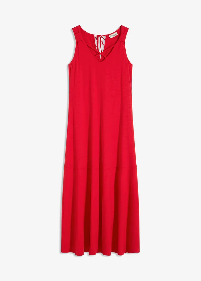 Robe longue 100% coton à bretelles, Couleur: rouge profond