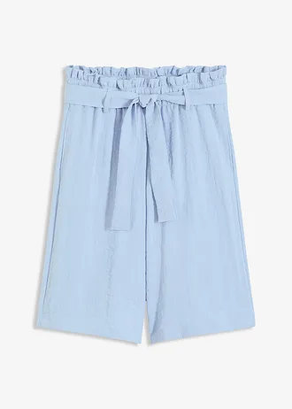 Bermudy bez zapínání, ze splývavé směsi s viskózou, barva: světle modrá