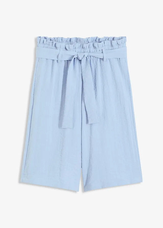 Bermuda fluide à taille élastiquée, Couleur: bleu clair