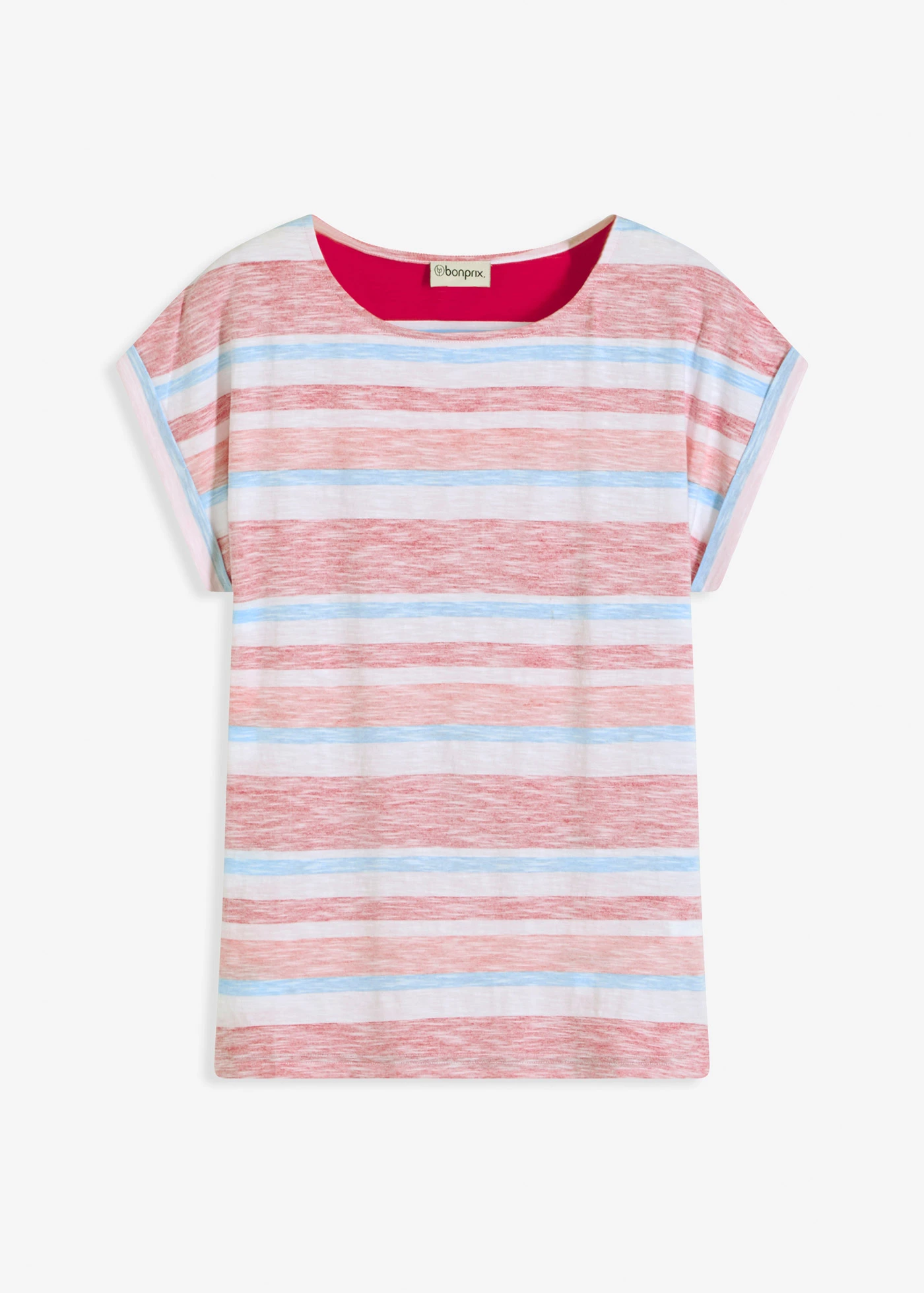 T-shirt van biologisch katoen • dieprood-lichtzalm-wit gestreept • bonprix online shop