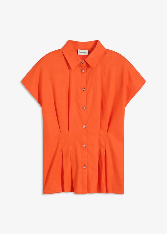 Blouse met korte mouwen in een luchtige viscosemix, Kleur: klaproosrood
