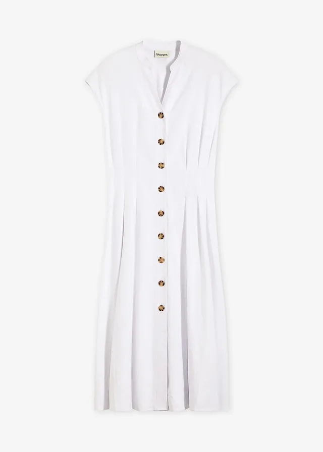 Robe midi légère en lin mélangé, Couleur: blanc