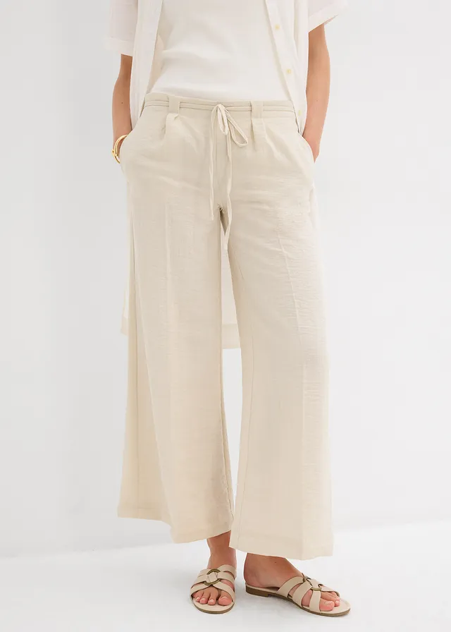 Jupe-culotte fluide en viscose mélangée, Couleur: écru