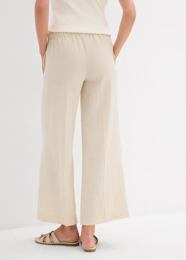 Jupe-culotte fluide en viscose mélangée, Couleur: écru