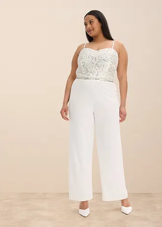 Svatební overal ze strukturovaného krepu, s výšivkou s perličkami, barva: přírodní bílá