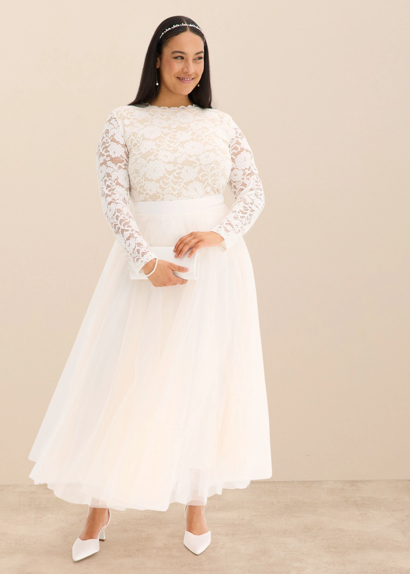 Longsleeve van kant • wolwit plus size • bonprix online shop