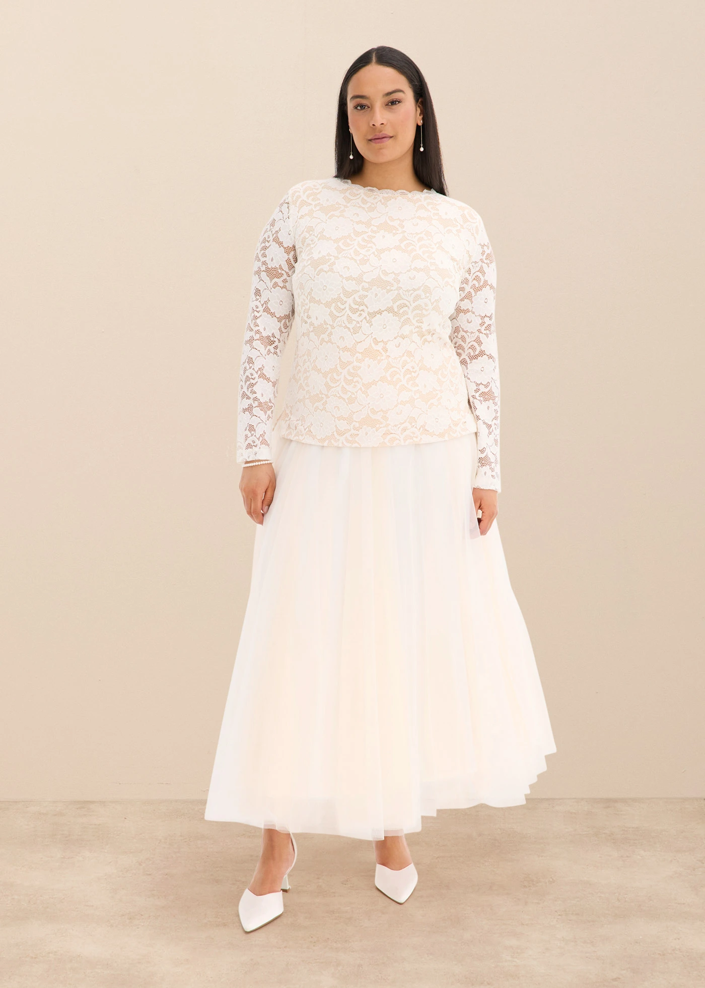 Longsleeve van kant • wolwit plus size • bonprix online shop