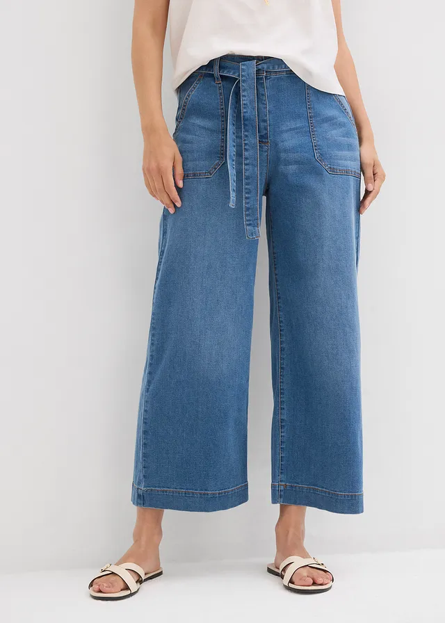 Wide leg jeans, high waist, cropped met comfortband • lichtblauw denim used • product-page.page-title-suffix