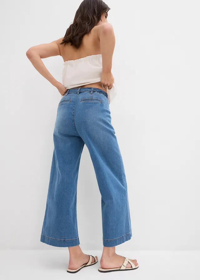 Wide leg jeans, high waist, cropped met comfortband • lichtblauw denim used • product-page.page-title-suffix