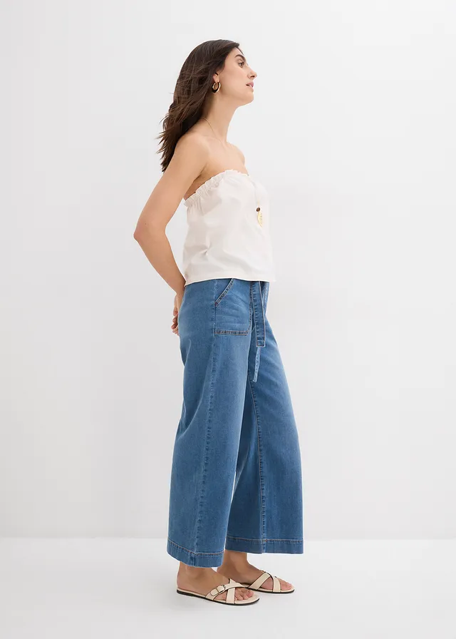 Wide leg jeans, high waist, cropped met comfortband • lichtblauw denim used • product-page.page-title-suffix