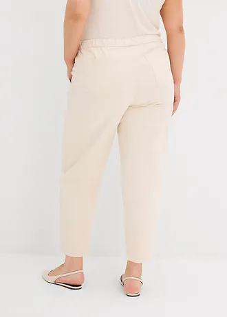 Barrel jeans met mid waist en comfortband, Kleur: natuurbeige