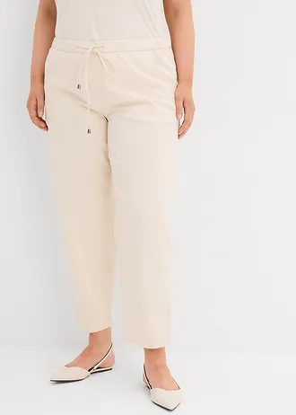 Barrel jeans met mid waist en comfortband, Kleur: natuurbeige