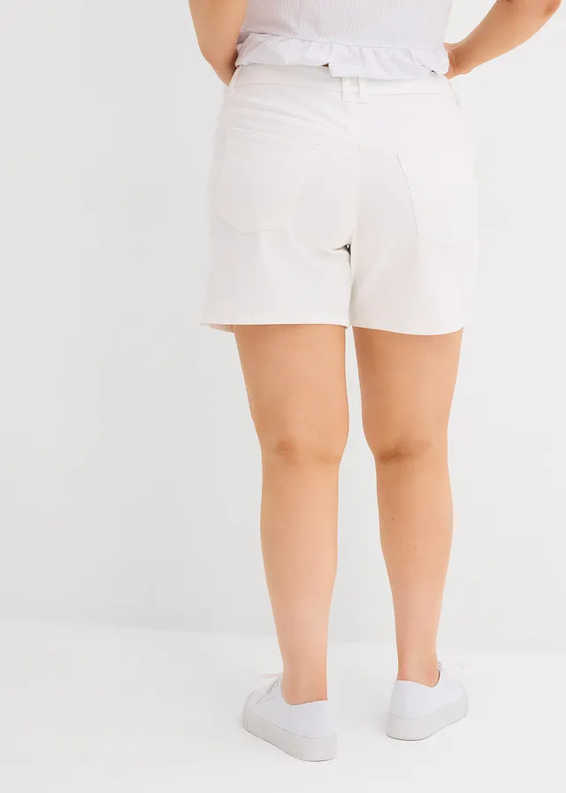 Jeans bermuda mid waist, low stretch, Kleur: wit