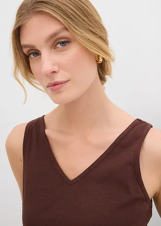 Tank top z czystej bawełny organicznej (2 szt.) • biel wełny+brązowy ziemisty • sklep bonprix