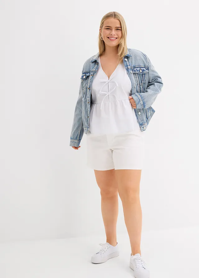 Jeans bermuda mid waist, low stretch, Kleur: wit