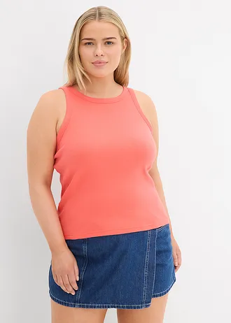 Geribde tanktop van biologisch katoen, Kleur: lichtzalm