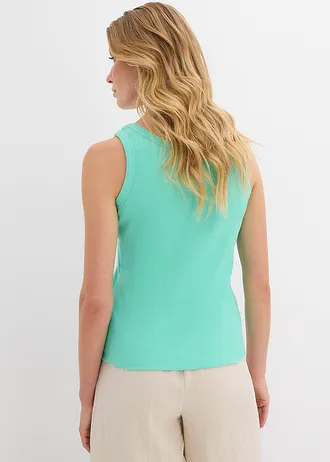 Prążkowany tank top z bawełną organiczną (2 szt.) • beżowy-niebieski mentolowy • sklep bonprix