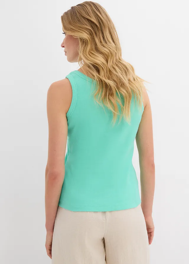 Geribde tanktop met biologisch katoen (set van 2), Kleur: new beige-mentholblauw