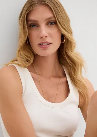 Prążkowany tank top z bawełną organiczną (2 szt.) • biel wełny+brązowy ziemisty • sklep bonprix