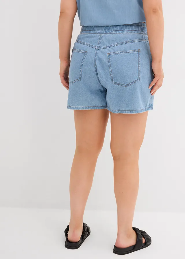 Jeansshort high waist, comfortabele band, Kleur: ijsblauw denim used