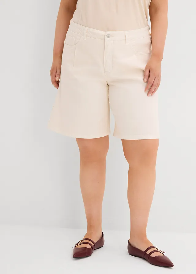 Jeans bermuda, mid waist, Kleur: natuurbeige