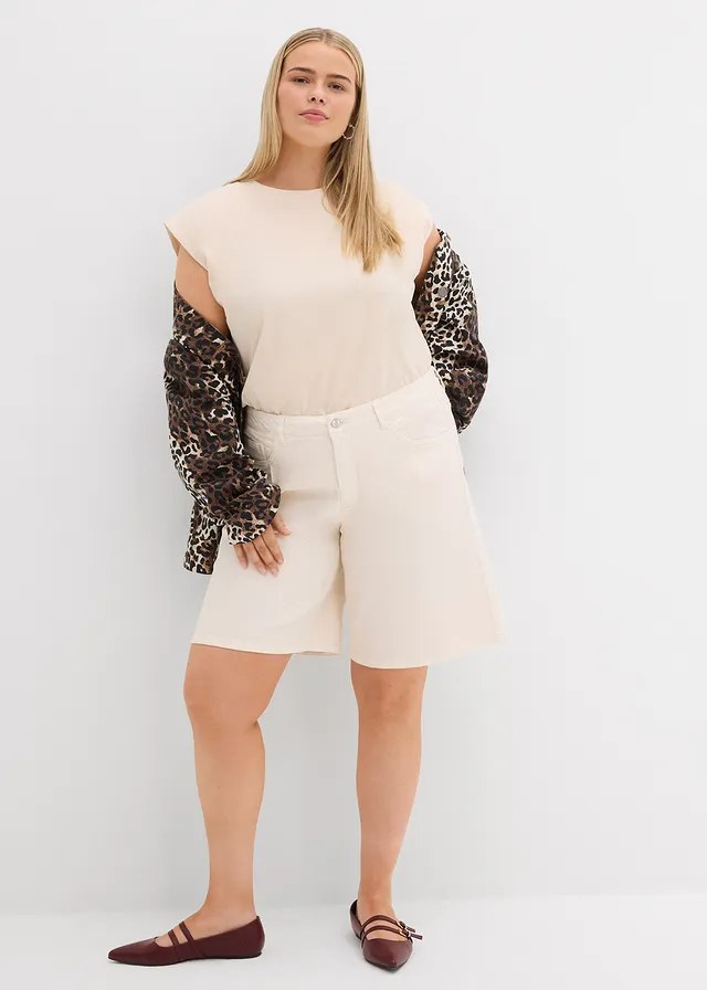 Bermuda en jean, taille mi-haute, Couleur: beige naturel