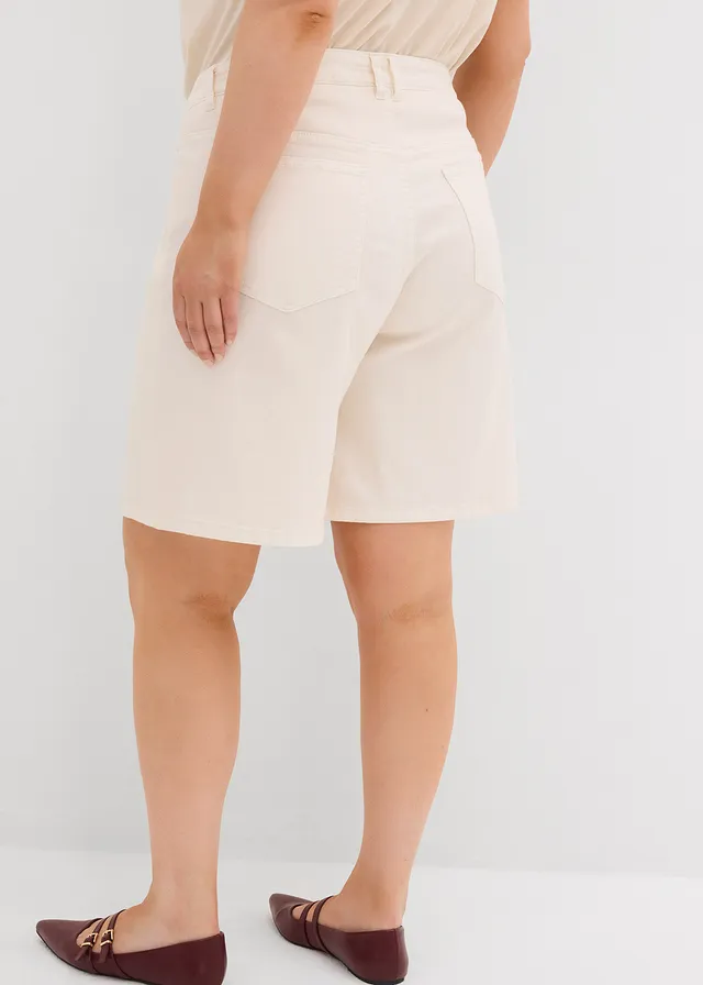 Jeans bermuda, mid waist, Kleur: natuurbeige