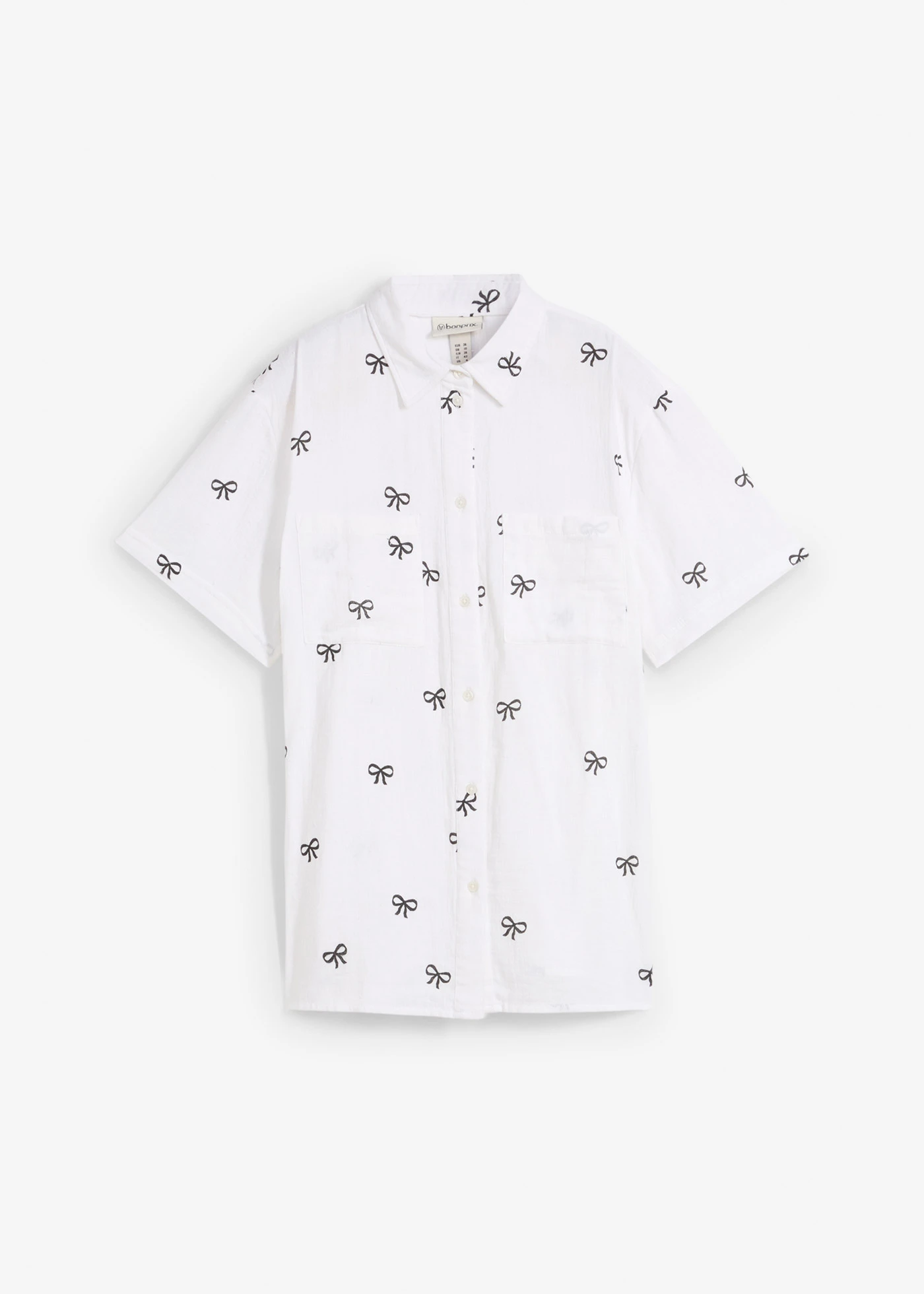 Blouse manches courtes en gaze de coton • blanc-noir imprimé • Boutique bonprix