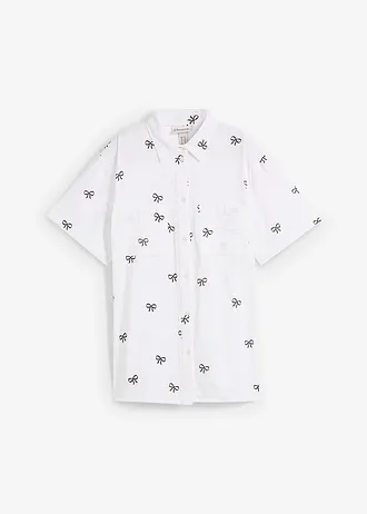 Mušelínová halenka s krátkým rukávem • bílo-černá s potiskem • bonprix obchod