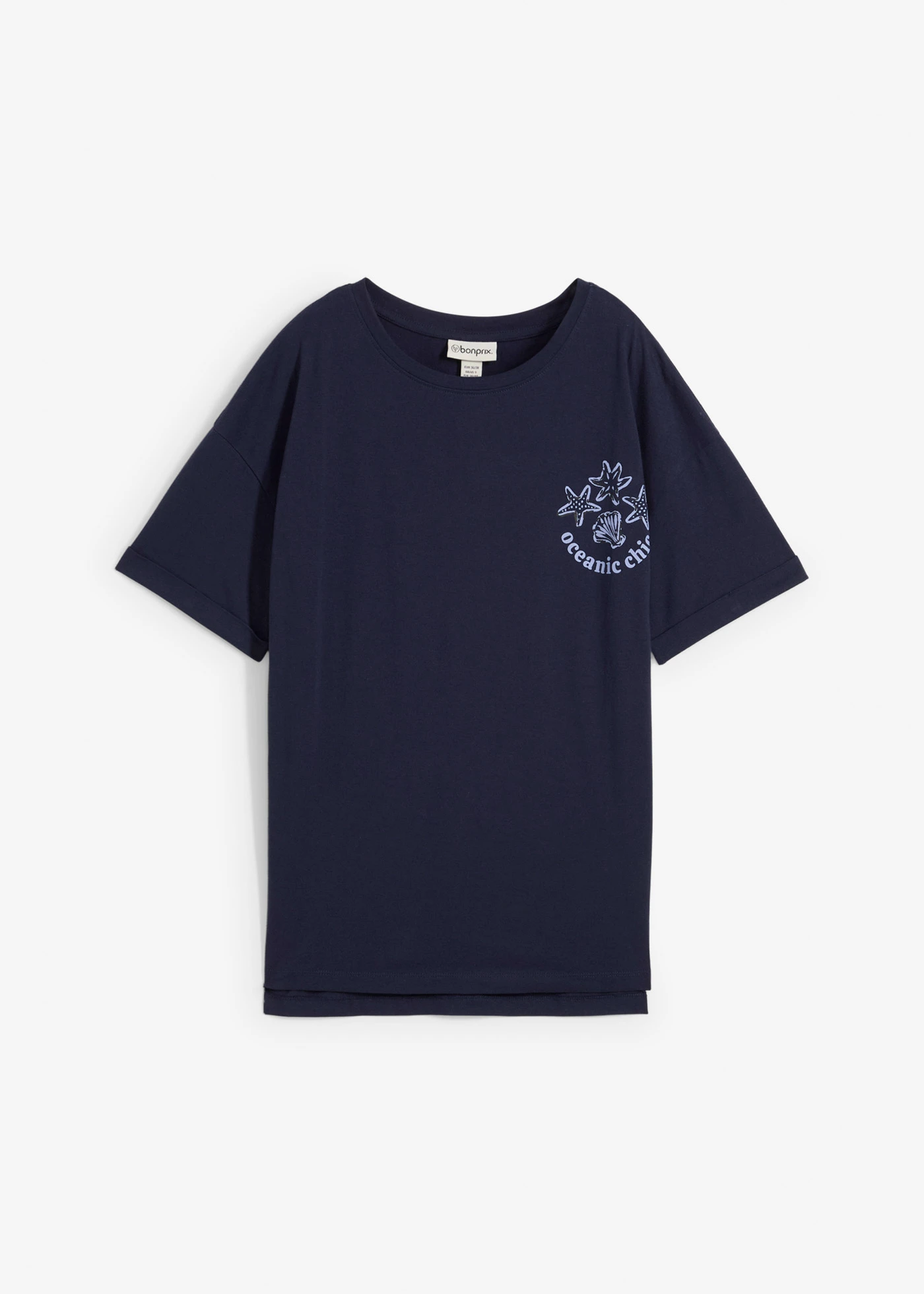 Boxy shirt van puur katoen • donkerblauw met print • bonprix online shop