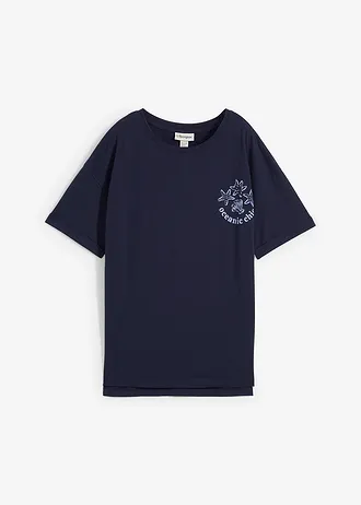 Boxy shirt van puur katoen • donkerblauw met print • bonprix online shop