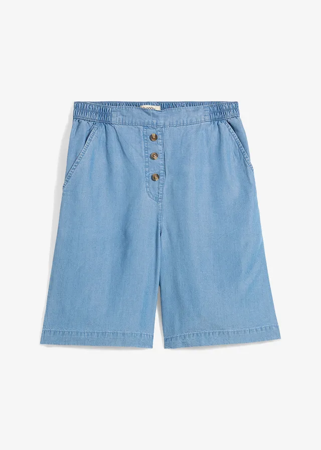 Short en Lyocell à taille élastiquée, Couleur: denim bleu clair